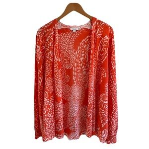 Chico's Vibrant Orange and White Knit Cardigan Sweater Balloon Sleeve Size XXL